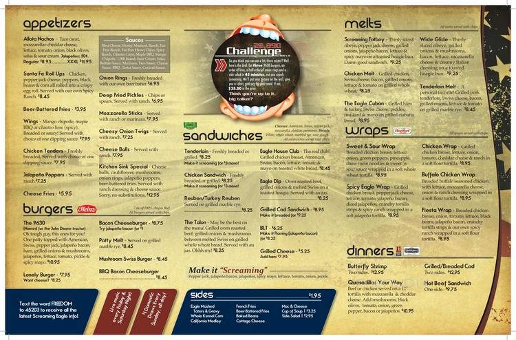 The Screaming Eagle - Waterloo, IA menu_pic