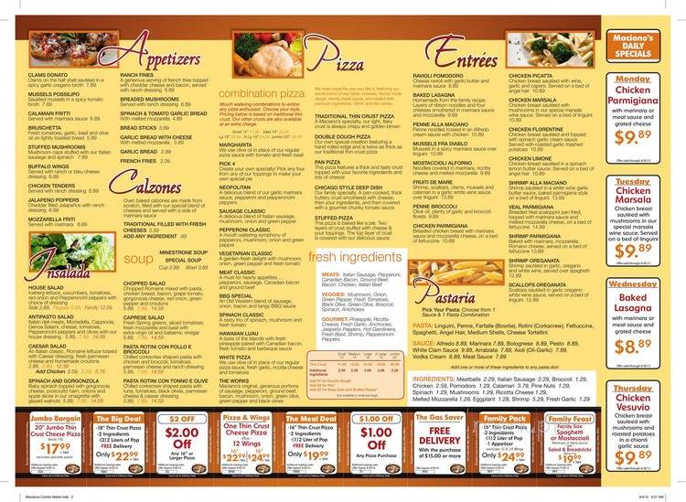 Maciano's Pizza & Pasta - Yorkville, IL menu_pic