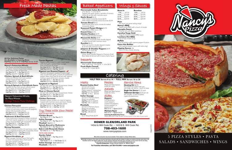 Nancy's Pizzeria - Orland Park, IL menu_pic