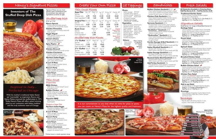 Nancy's Pizzeria - Orland Park, IL menu_pic