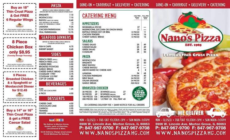 Nano's Pizza - Morton Grove, IL menu_pic