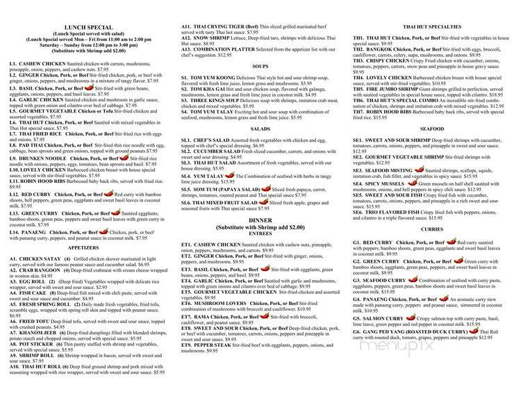 Thai Hut Restaurant - Rockford, IL menu_pic