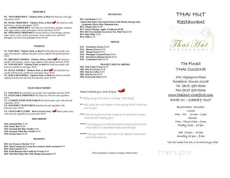 Thai Hut Restaurant - Rockford, IL menu_pic