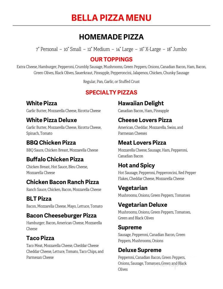 Bella Pizza - Cambridge, IL menu_pic