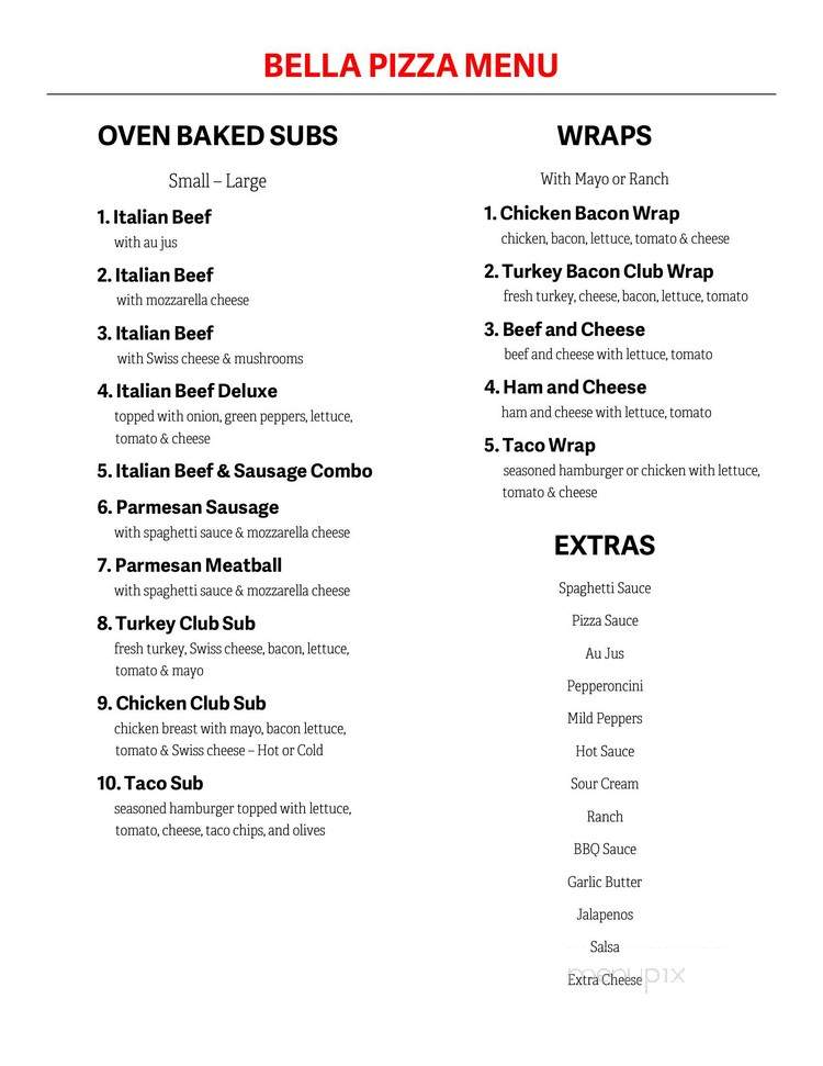 Bella Pizza - Cambridge, IL menu_pic