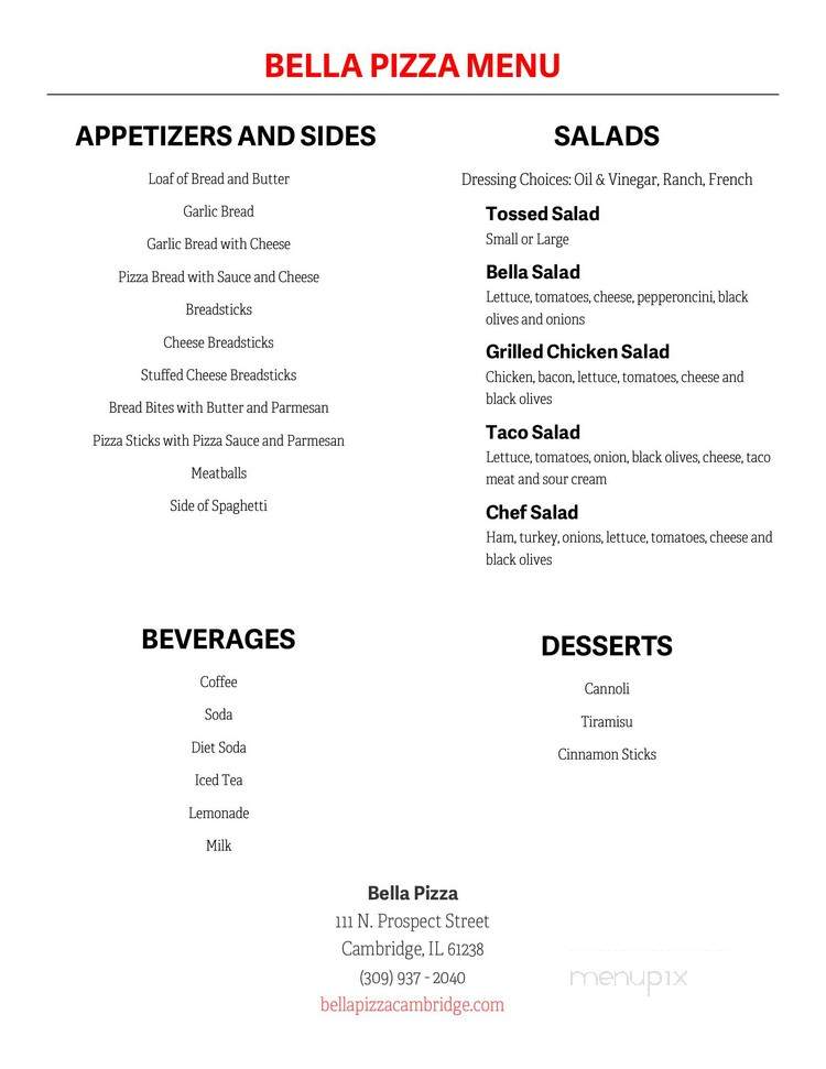 Bella Pizza - Cambridge, IL menu_pic