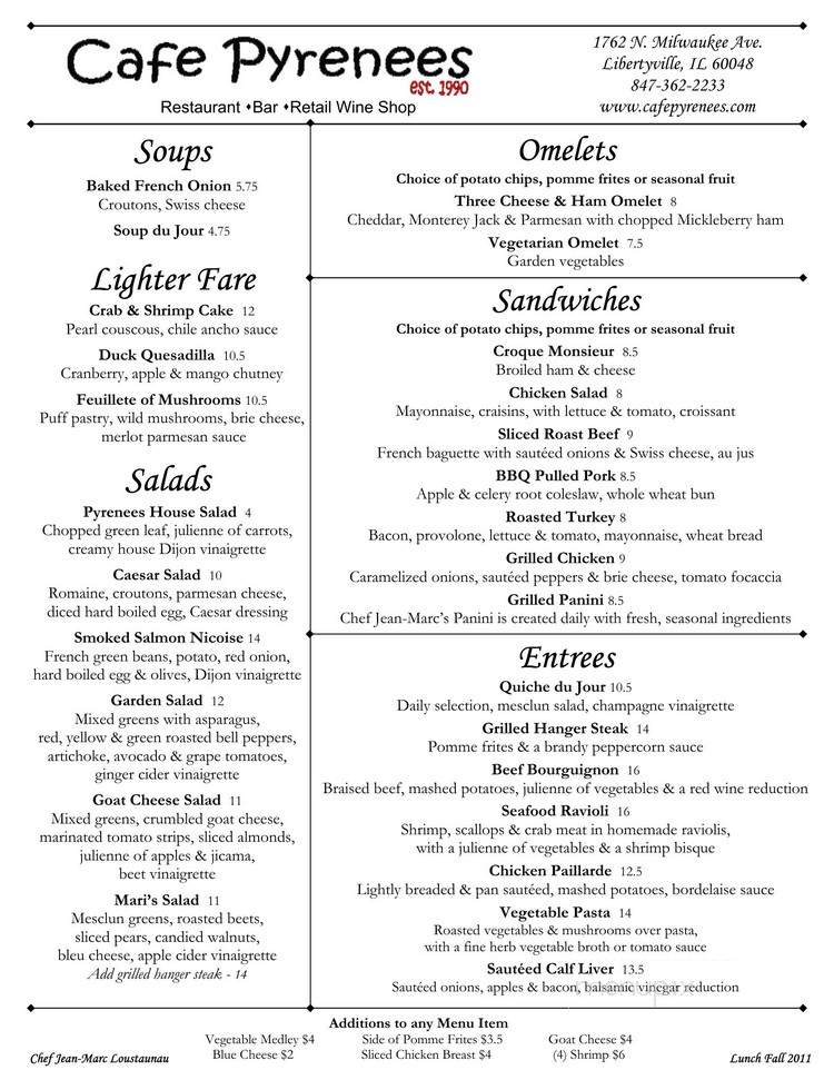 Cafe Pyrenees Restaurant - Libertyville, IL menu_pic
