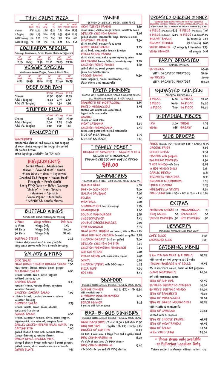 Cochiaros Pizza - Chicago, IL menu_pic
