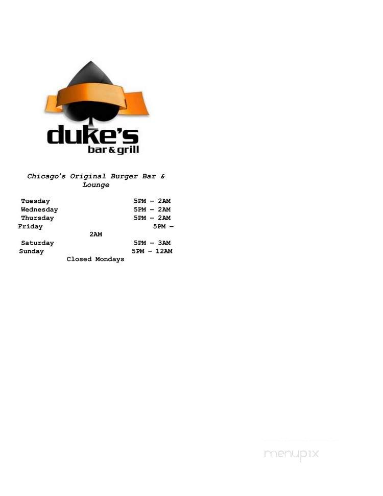 Dukes Chicago Bar & Grill - Chicago, IL menu_pic