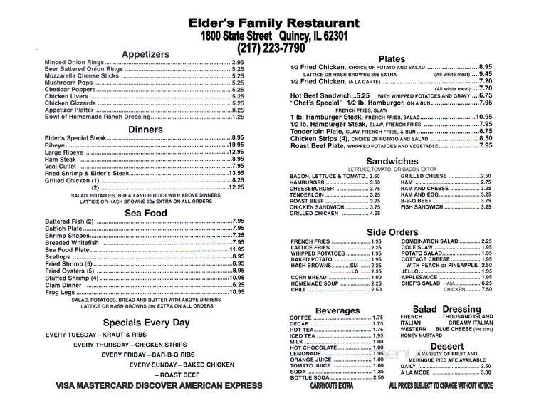 Elder's Family Restaurant - Quincy, IL menu_pic