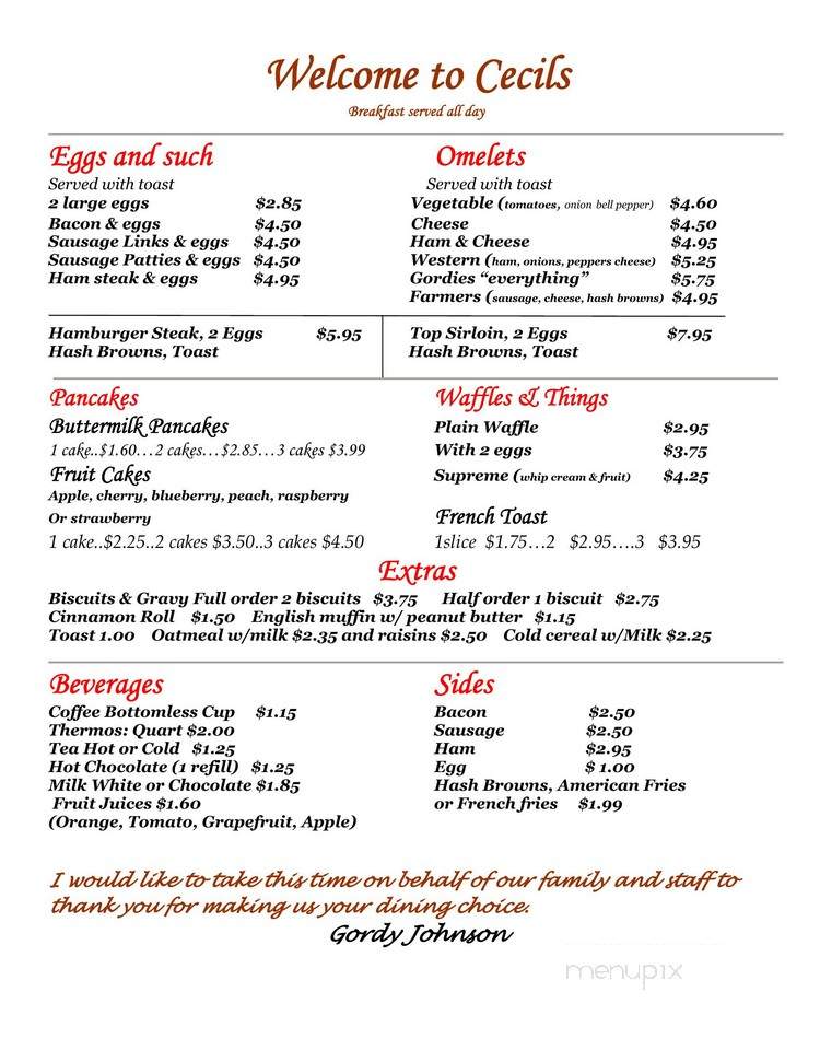 Cecil's Cafe - Marshalltown, IA menu_pic