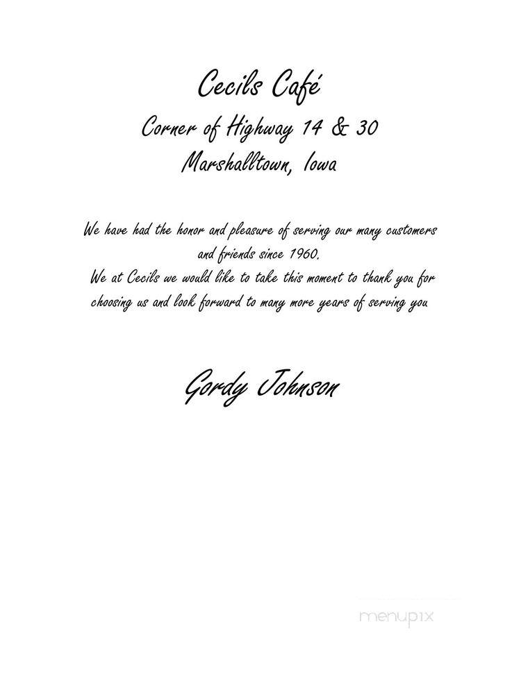 Cecil's Cafe - Marshalltown, IA menu_pic