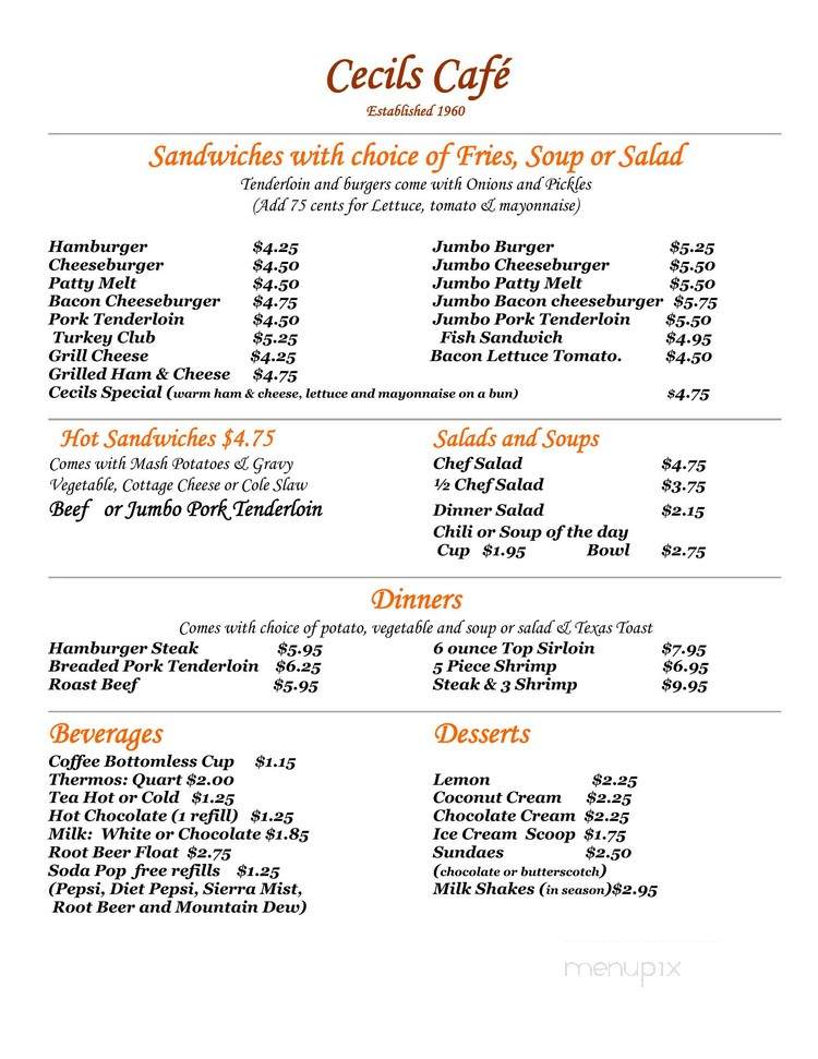 Cecil's Cafe - Marshalltown, IA menu_pic