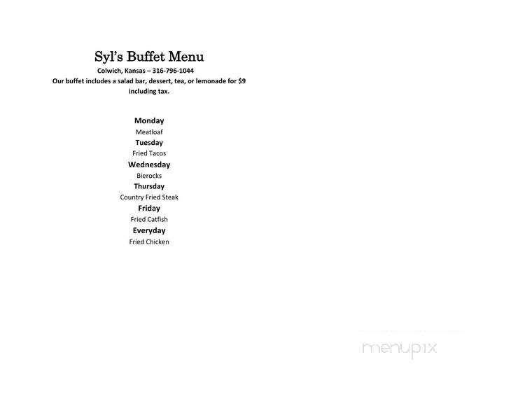 Syl's Restaurant - Colwich, KS menu_pic