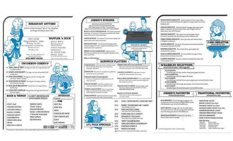 Jimmie's Diner - Wichita, KS menu_pic