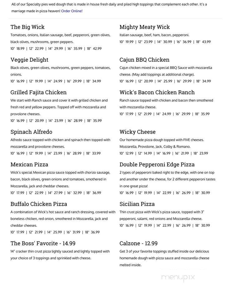 Wick's Pub - Louisville, KY menu_pic