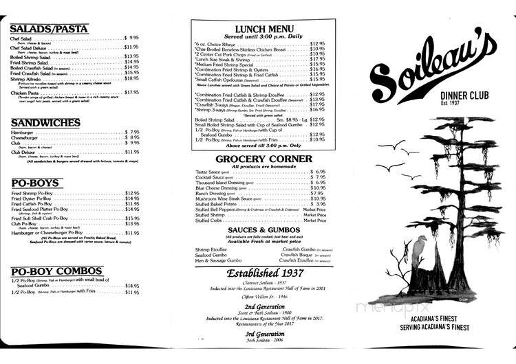 Soileau's Dinner Club - Opelousas, LA menu_pic