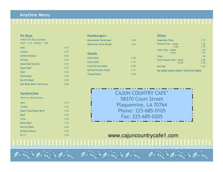 Cajun Country Cafe - Plaquemine, LA menu_pic