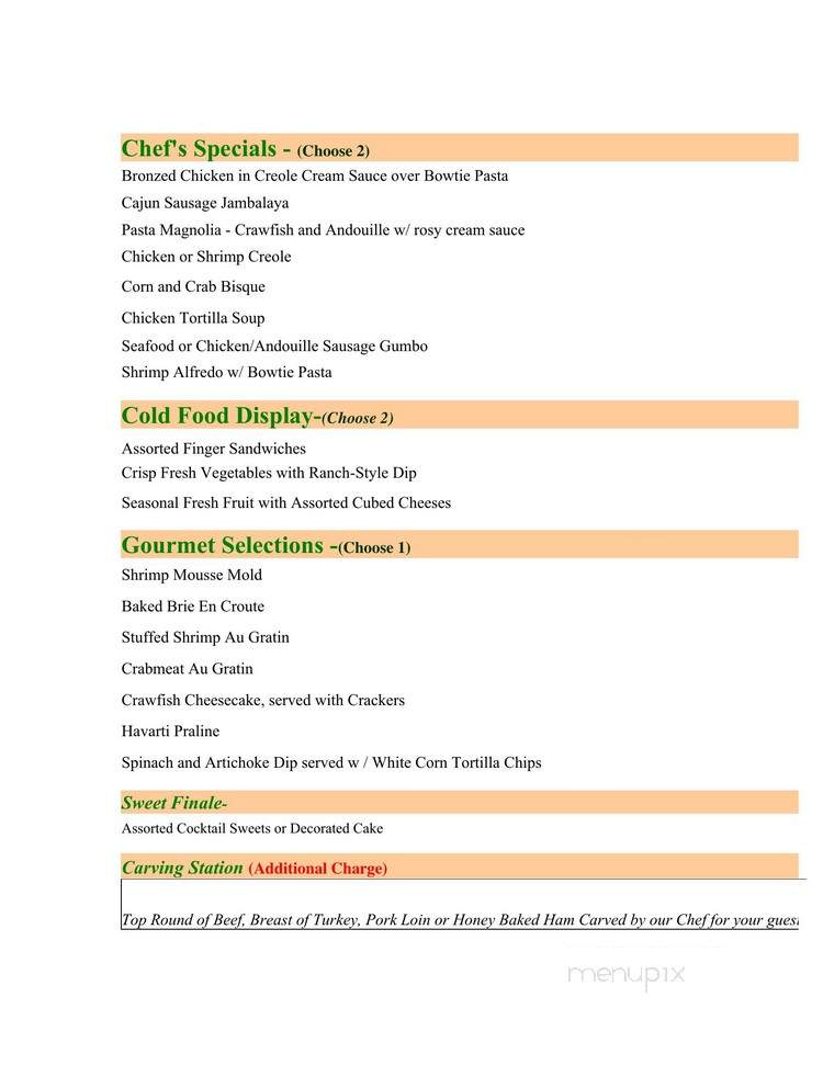 La Maison Magnolia Reception - Norco, LA menu_pic