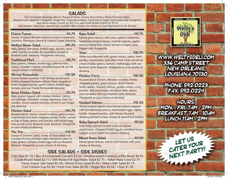 Welty's Deli - New Orleans, LA menu_pic