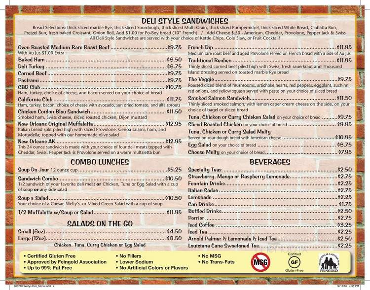 Welty's Deli - New Orleans, LA menu_pic