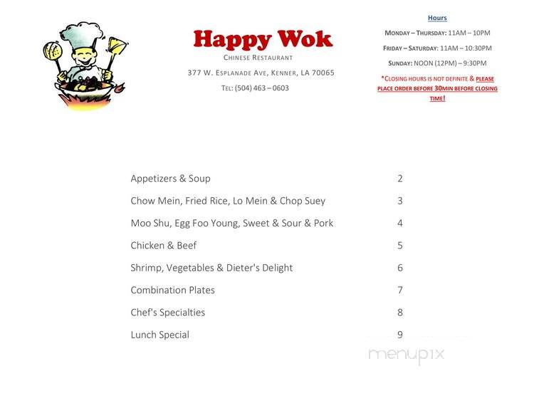 Happy Wok Chinese Restaurant - Kenner, LA menu_pic