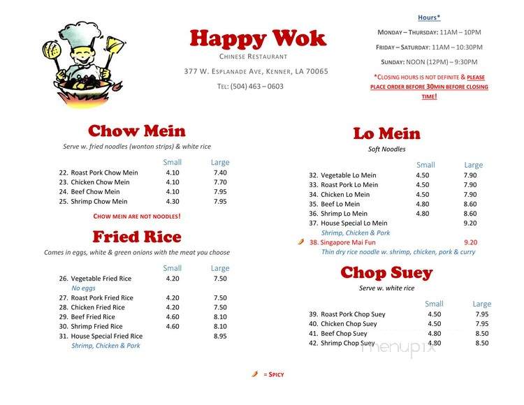 Happy Wok Chinese Restaurant - Kenner, LA menu_pic