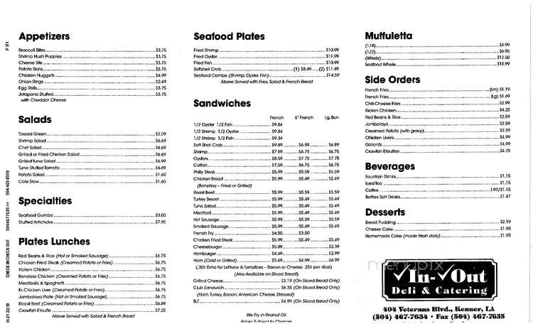 Check In Check Out Deli - Kenner, LA menu_pic