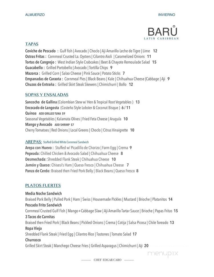 Baru Bistro & Tapas - New Orleans, LA menu_pic