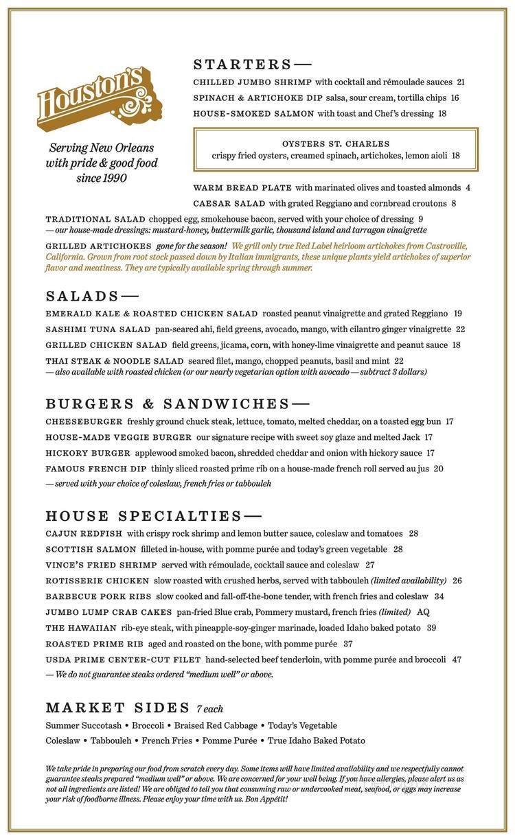 Houston's Restaurant - New Orleans, LA menu_pic