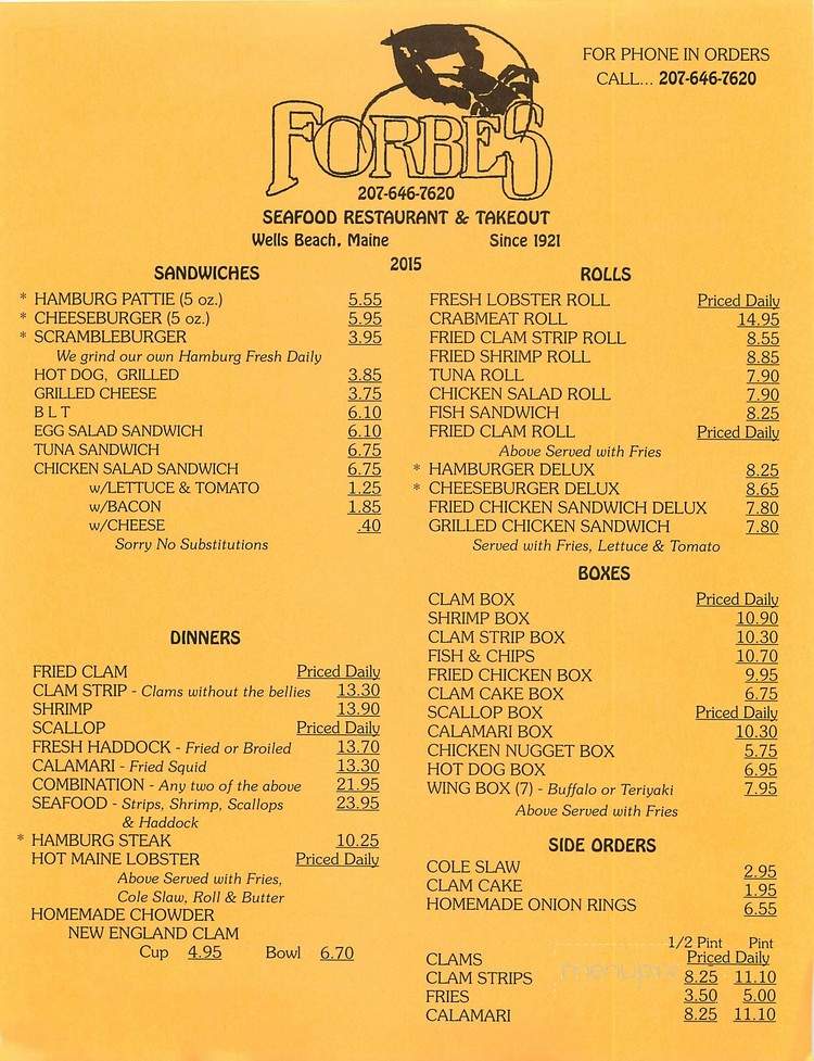 Forbes Restaurant & Take-Out - Wells, ME menu_pic
