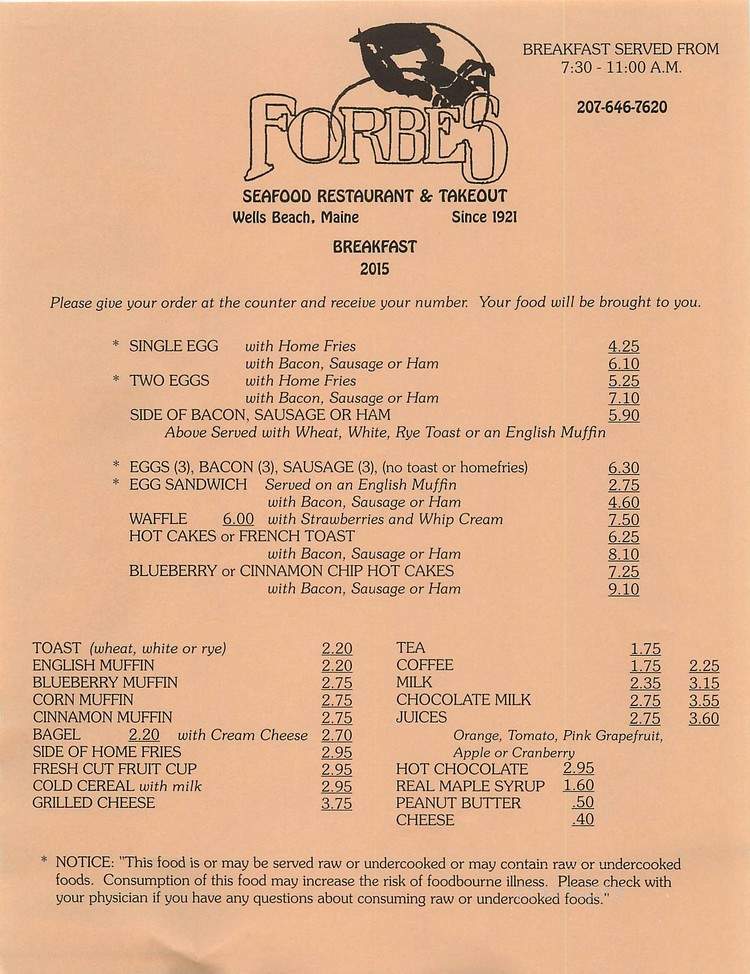 Forbes Restaurant & Take-Out - Wells, ME menu_pic