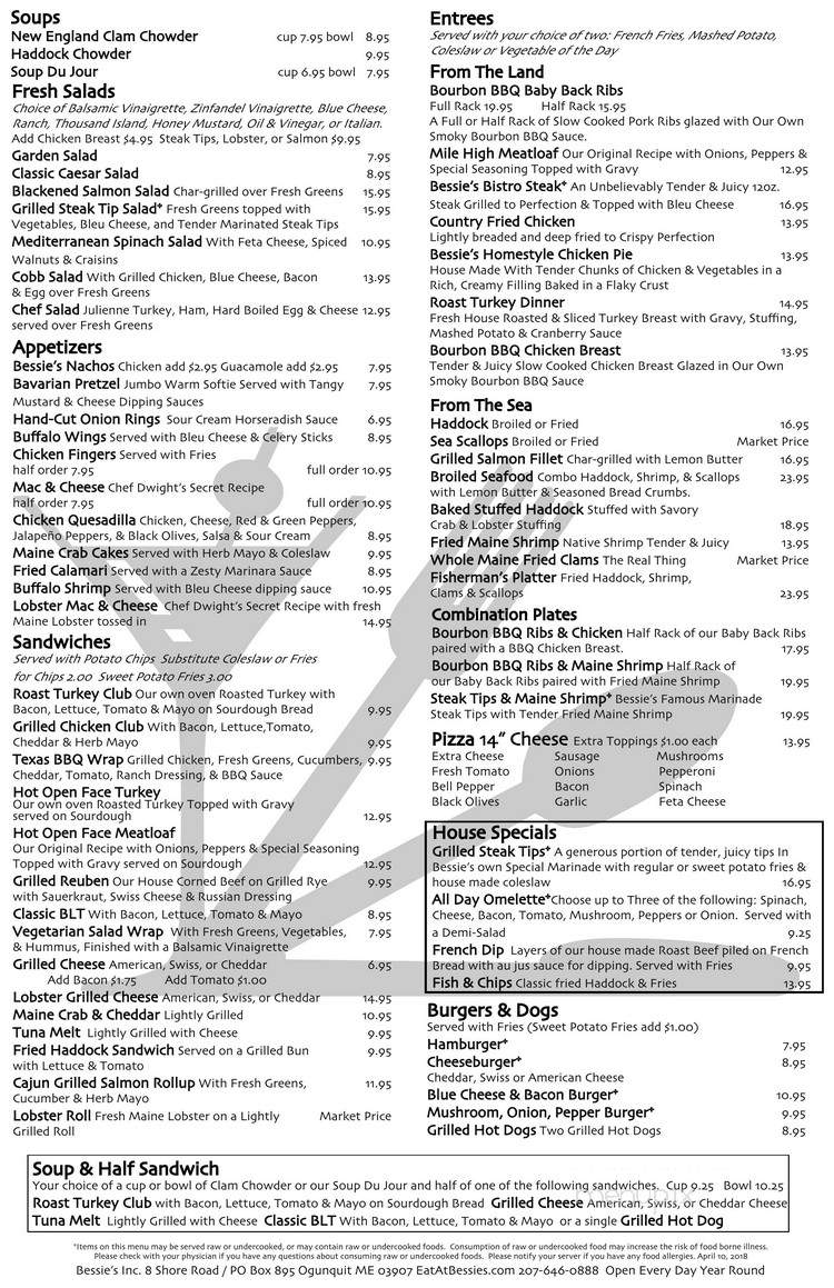 Bessie's - Ogunquit, ME menu_pic