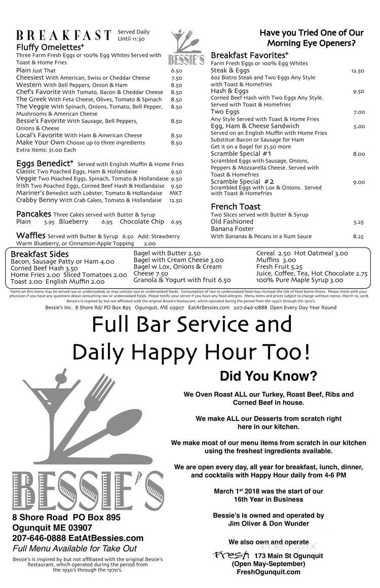 Bessie's - Ogunquit, ME menu_pic