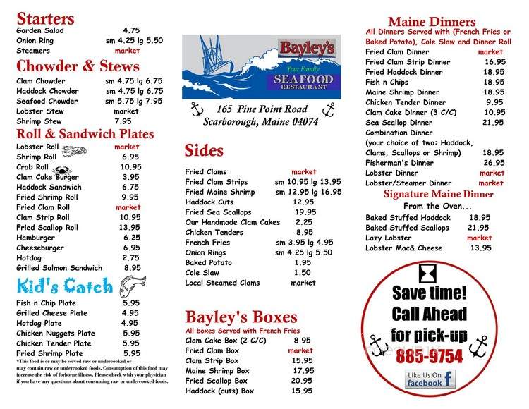 Bayley's Seafood Restaurant - Scarborough, ME menu_pic