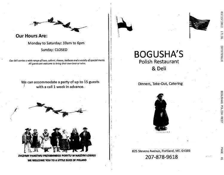 Bogusha's Polish Restaurant & Deli - Portland, ME menu_pic