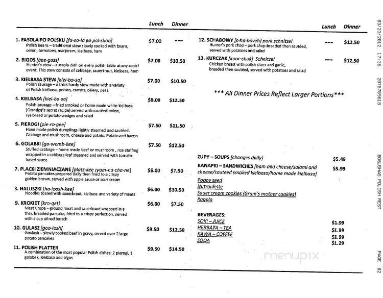 Bogusha's Polish Restaurant & Deli - Portland, ME menu_pic