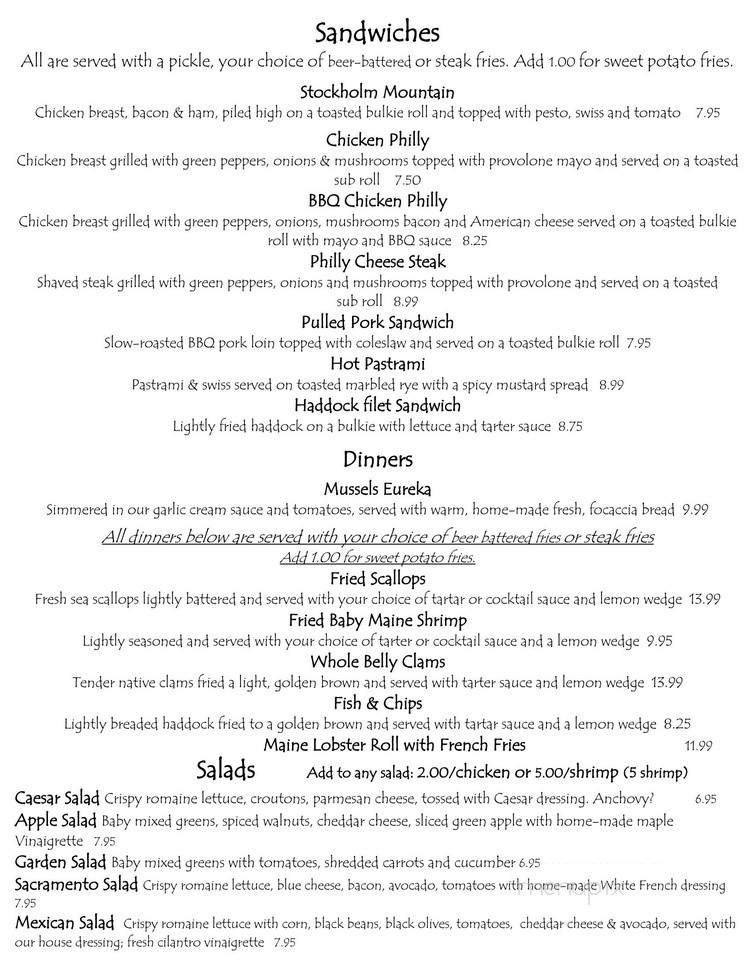 Eureka Hall Restaurant - Stockholm, ME menu_pic