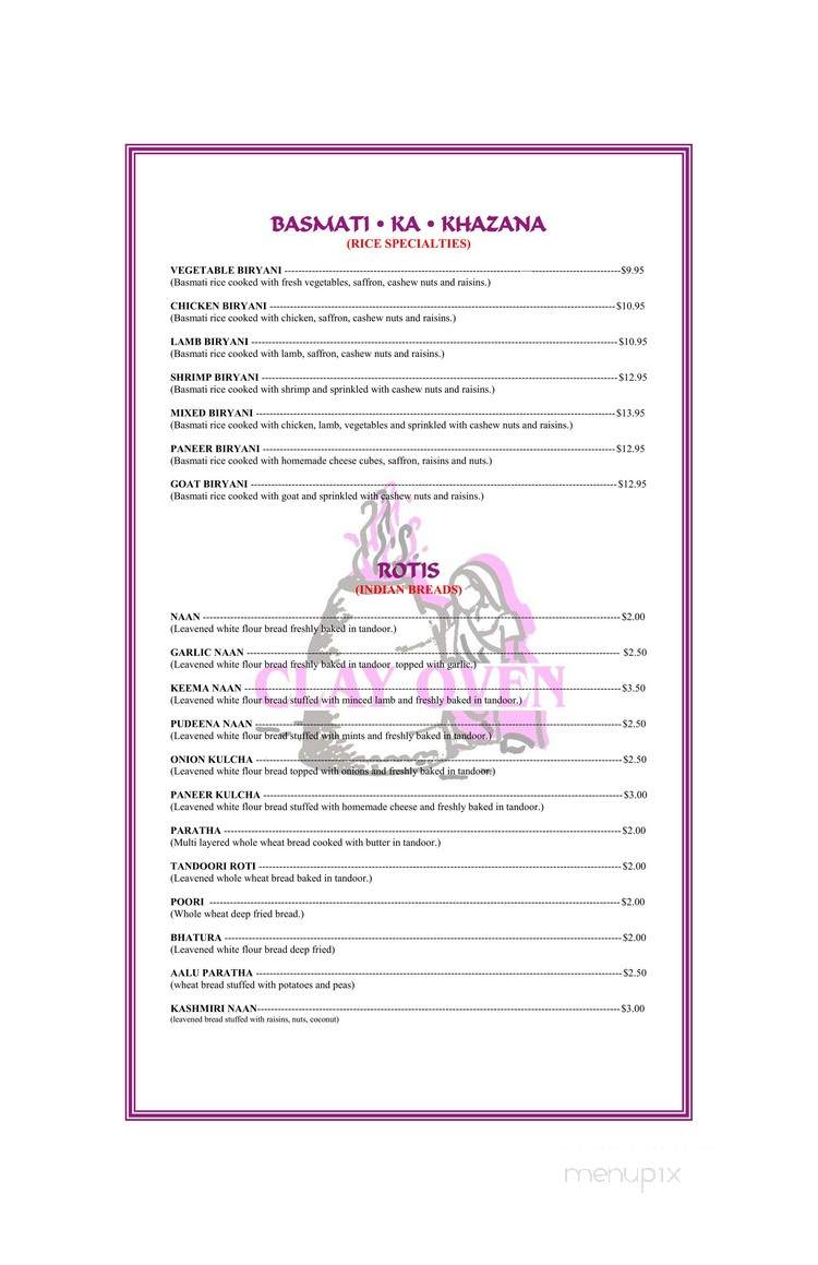 Clay Oven - Frederick, MD menu_pic
