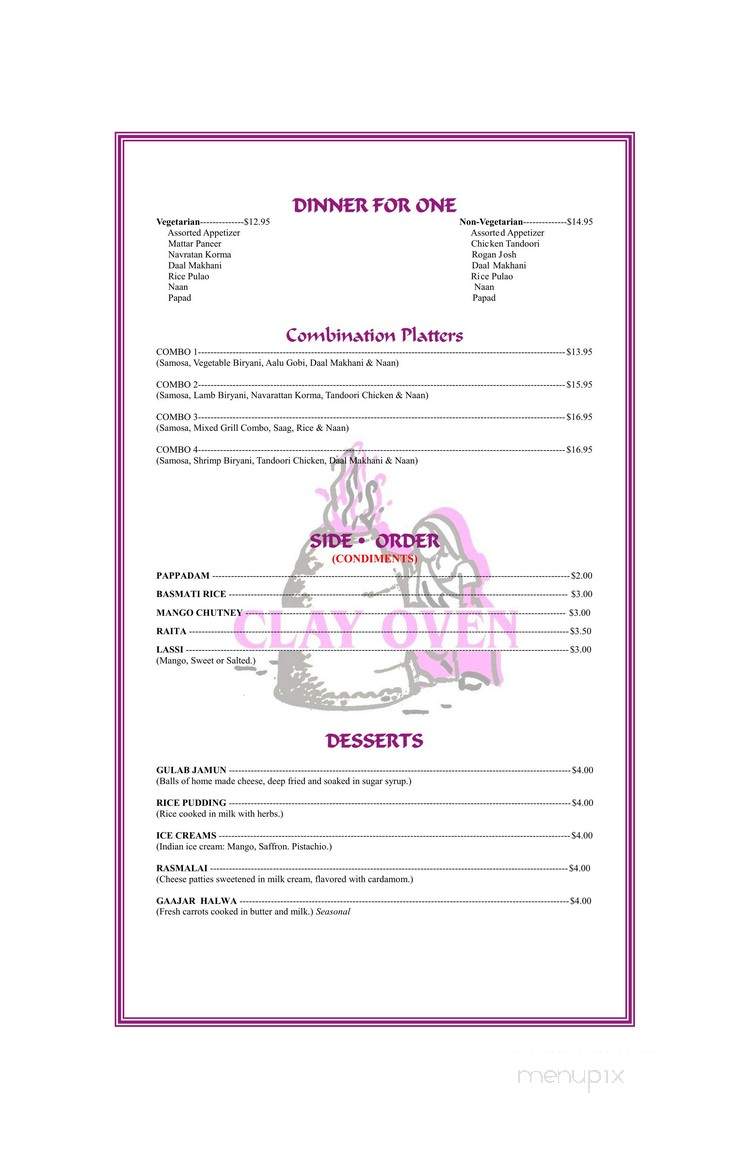 Clay Oven - Frederick, MD menu_pic