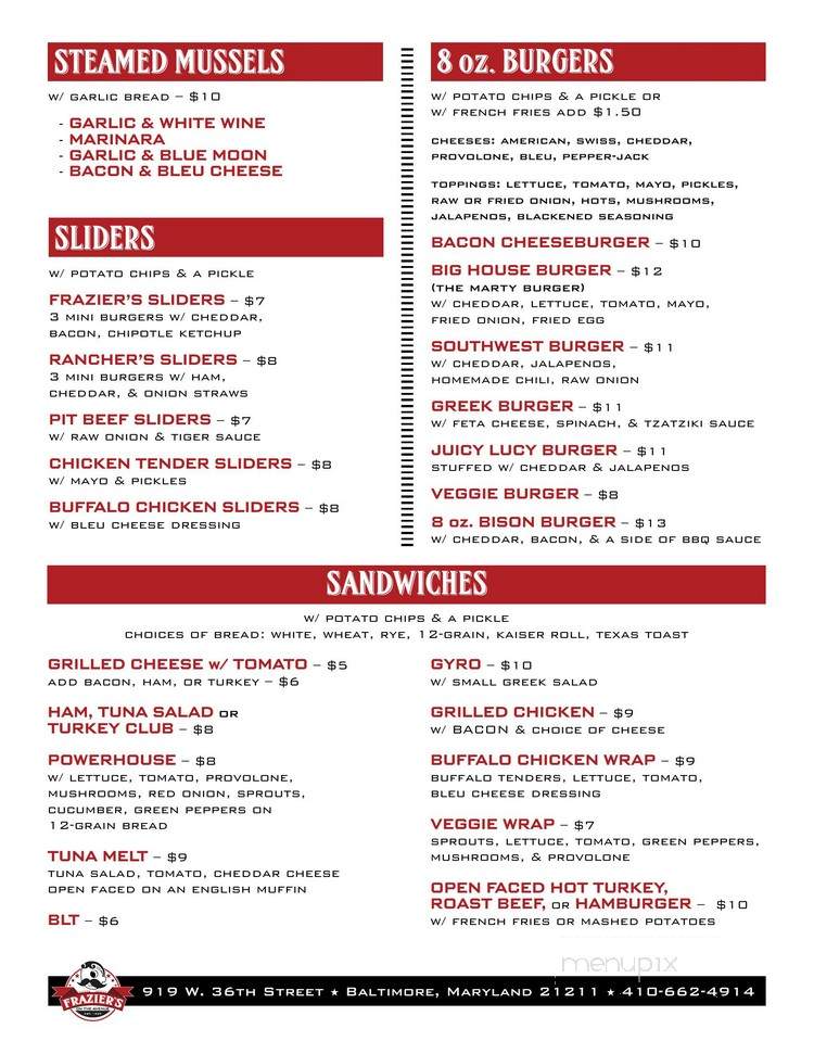 Frazier's On The Avenue - Baltimore, MD menu_pic