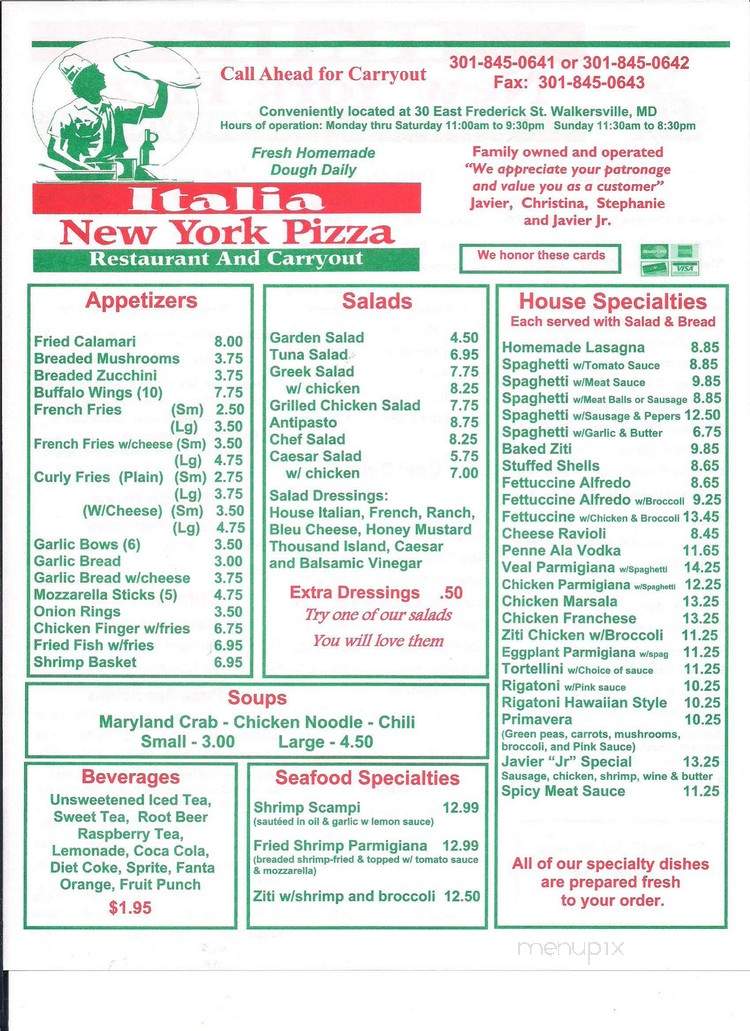 Italian New York Pizza - Walkersville, MD menu_pic