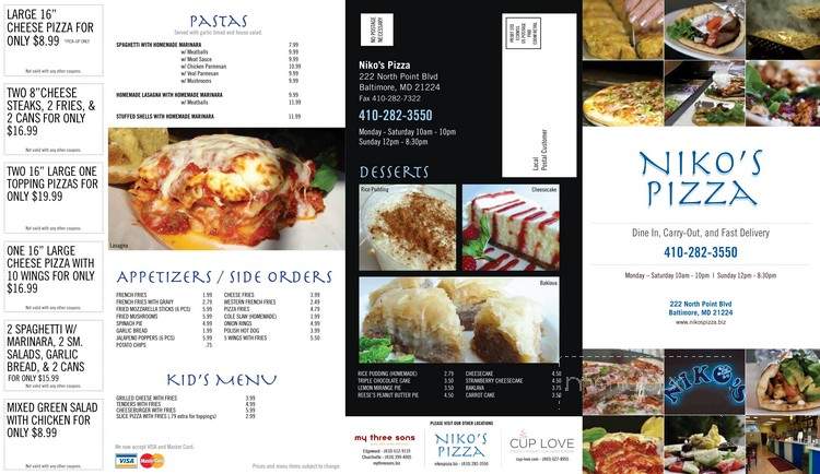 Nikos Pizza & Subs - Baltimore, MD menu_pic