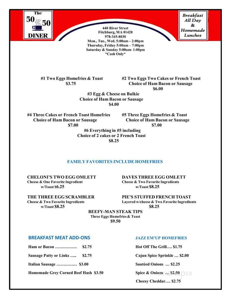 50-50 Diner - Fitchburg, MA menu_pic