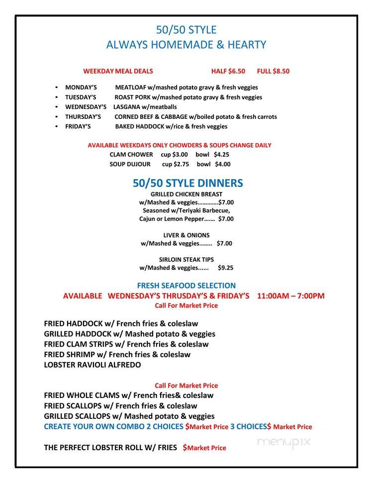50-50 Diner - Fitchburg, MA menu_pic
