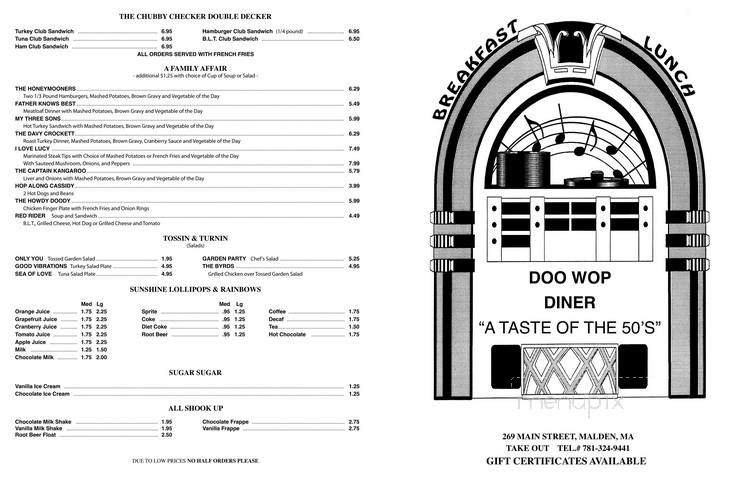 Doo Wop Diner - Malden, MA menu_pic