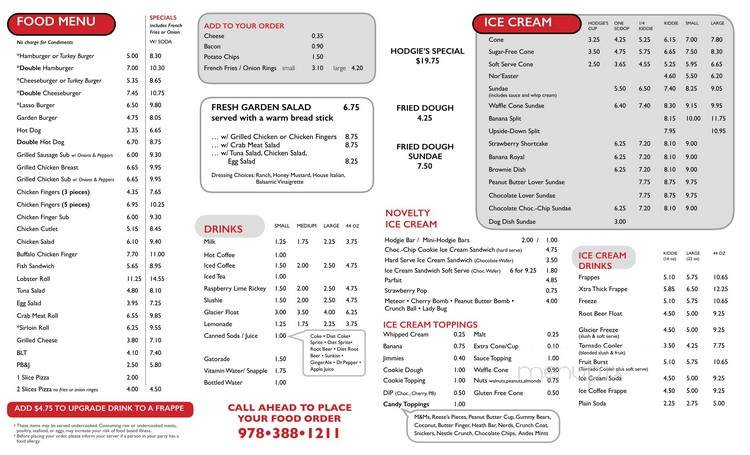 Hodgie's Ice Cream - Amesbury, MA menu_pic