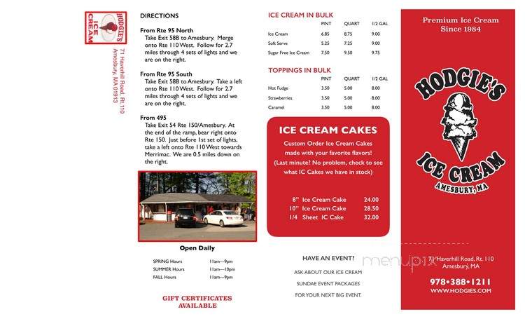 Hodgie's Ice Cream - Amesbury, MA menu_pic