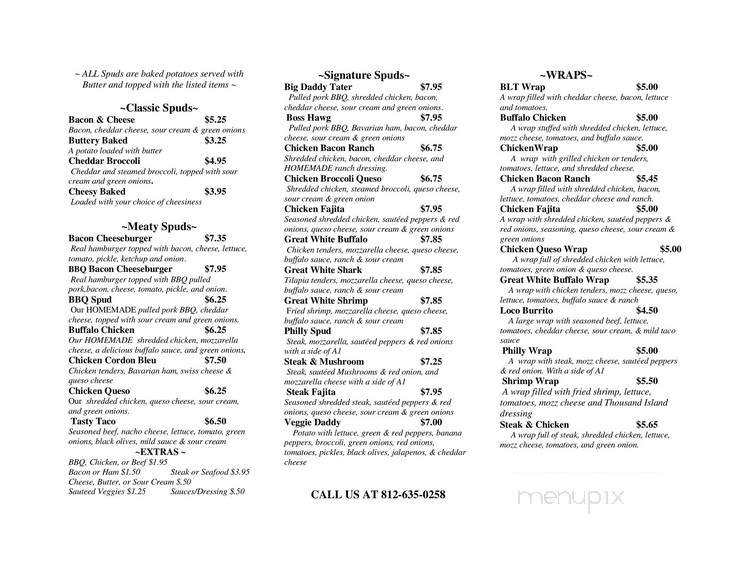 Spud Hut - Princeton, IN menu_pic