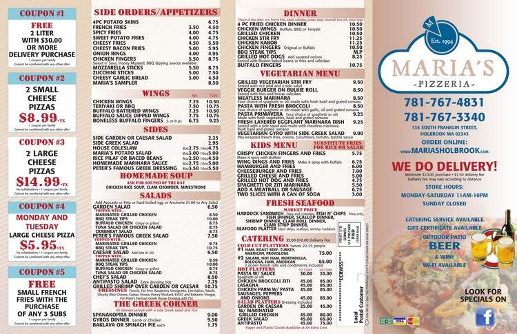 Maria's Pizzeria - Holbrook, MA menu_pic